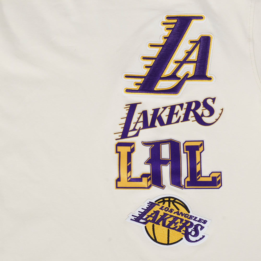 NBA LOS ANGELES LAKERS RETRO CASCADE T-SHIRT À BORDURES CONTRASTANTES POUR HOMME (COQUILLE D'ŒUF/VIOLET)
