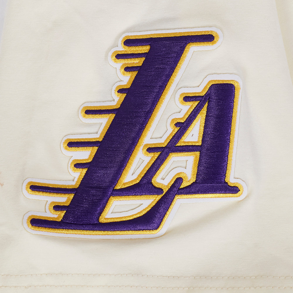 NBA LOS ANGELES LAKERS RETRO CASCADE T-SHIRT À BORDURES CONTRASTANTES POUR HOMME (COQUILLE D'ŒUF/VIOLET)