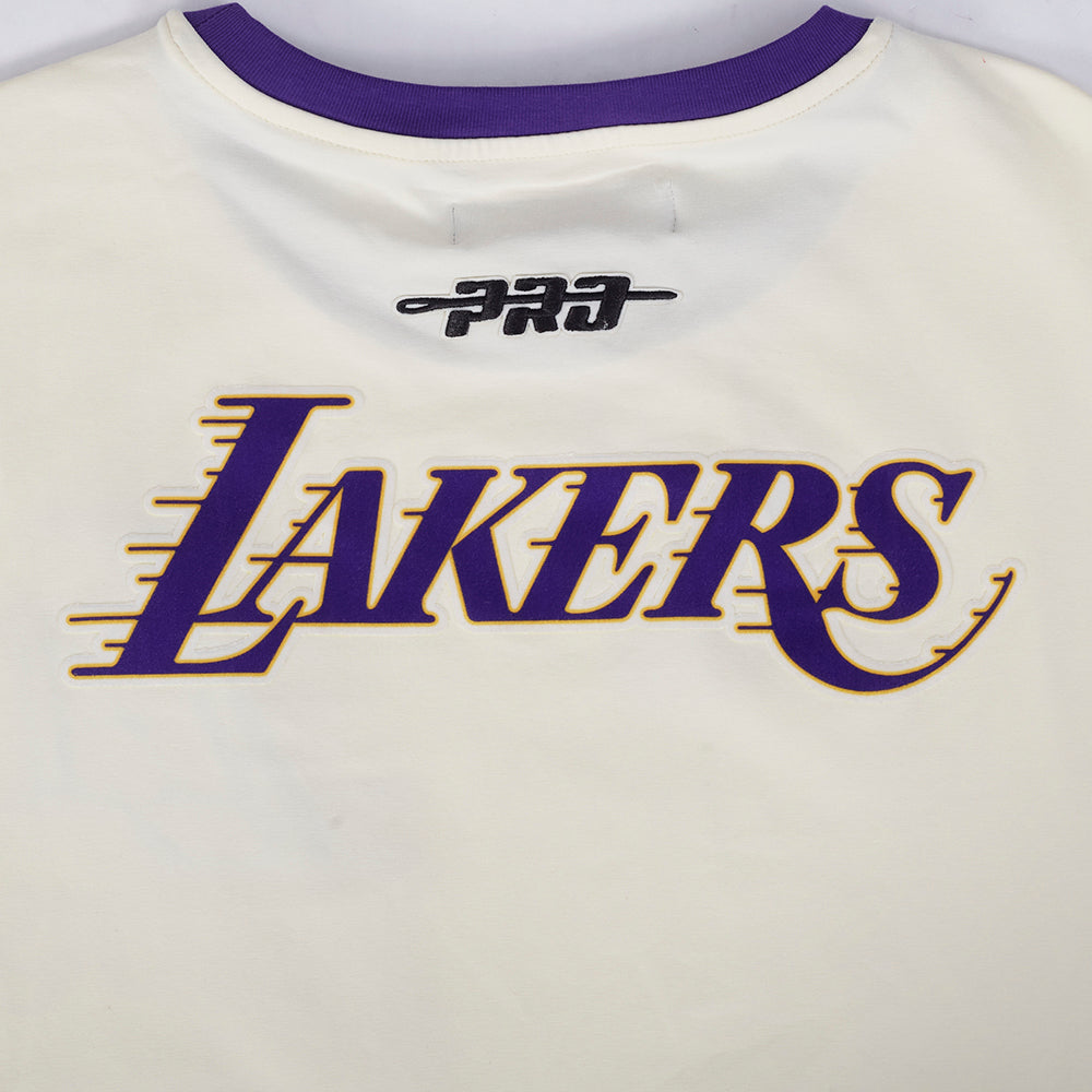 NBA LOS ANGELES LAKERS RETRO CASCADE T-SHIRT À BORDURES CONTRASTANTES POUR HOMME (COQUILLE D'ŒUF/VIOLET)