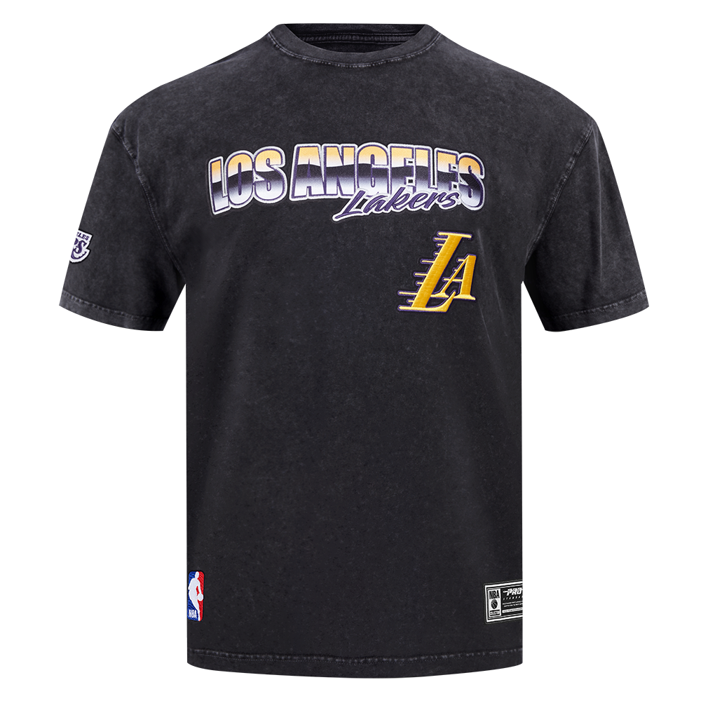 NBA LOS ANGELES LAKERS T-SHIRT CHROME EN JERSEY DE COTON À ÉPAULES TOMBANTES POUR HOMME (NOIR DÉLAVÉ)
