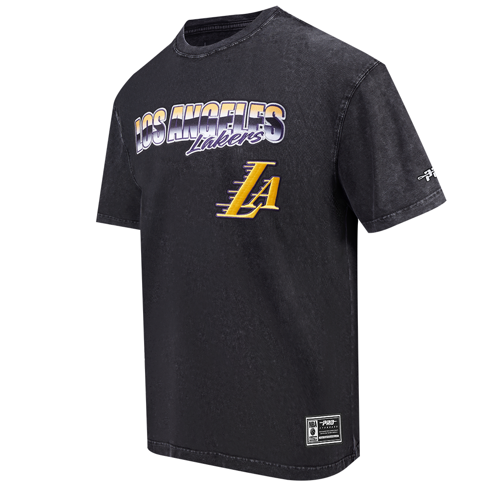 NBA LOS ANGELES LAKERS T-SHIRT CHROME EN JERSEY DE COTON À ÉPAULES TOMBANTES POUR HOMME (NOIR DÉLAVÉ)