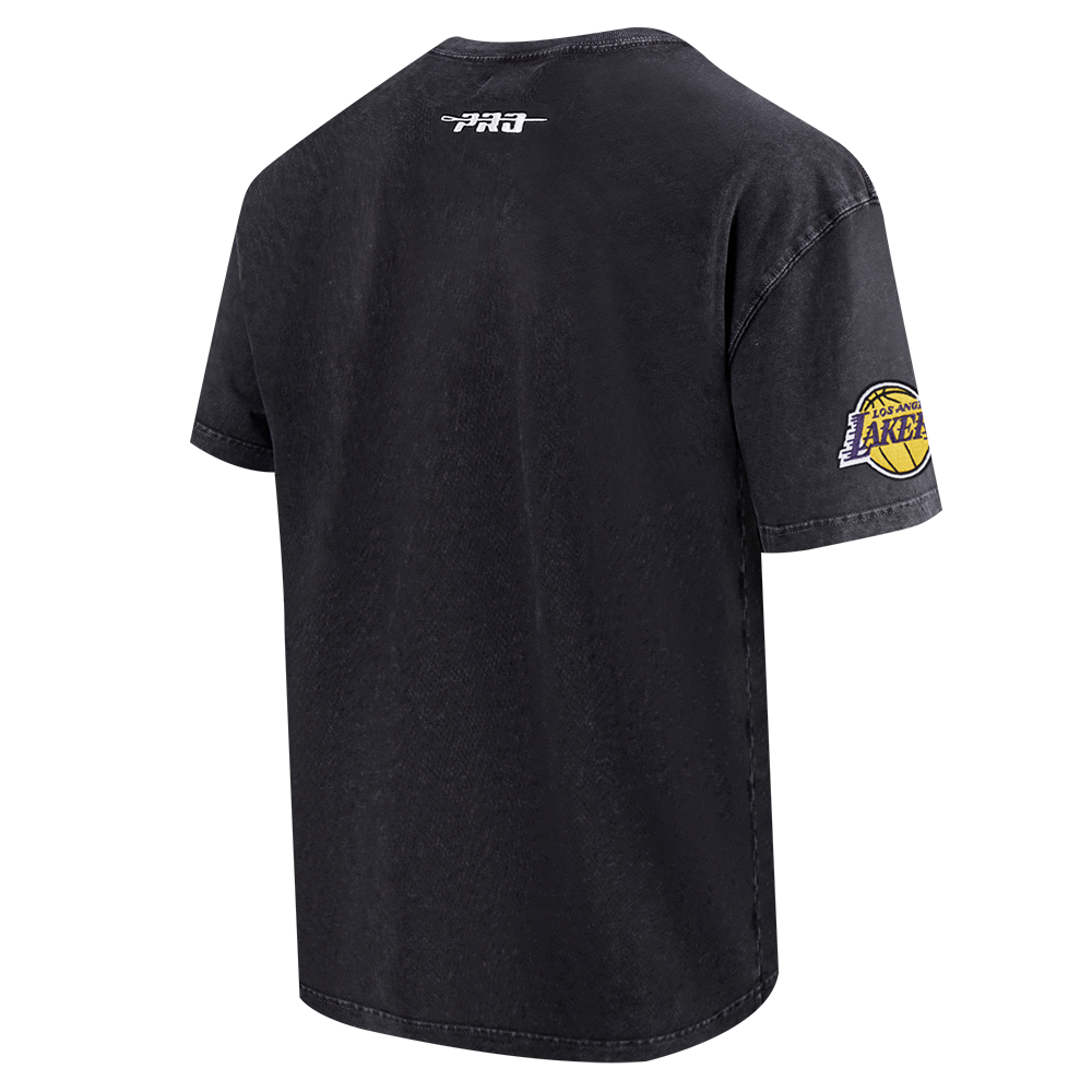 NBA LOS ANGELES LAKERS T-SHIRT CHROME EN JERSEY DE COTON À ÉPAULES TOMBANTES POUR HOMME (NOIR DÉLAVÉ)