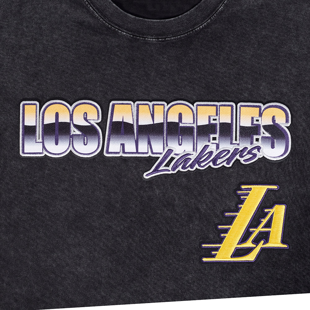 NBA LOS ANGELES LAKERS T-SHIRT CHROME EN JERSEY DE COTON À ÉPAULES TOMBANTES POUR HOMME (NOIR DÉLAVÉ)