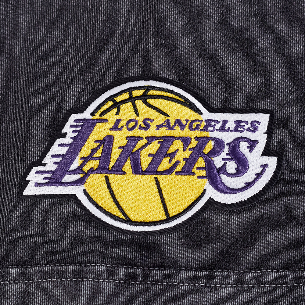 NBA LOS ANGELES LAKERS T-SHIRT CHROME EN JERSEY DE COTON À ÉPAULES TOMBANTES POUR HOMME (NOIR DÉLAVÉ)