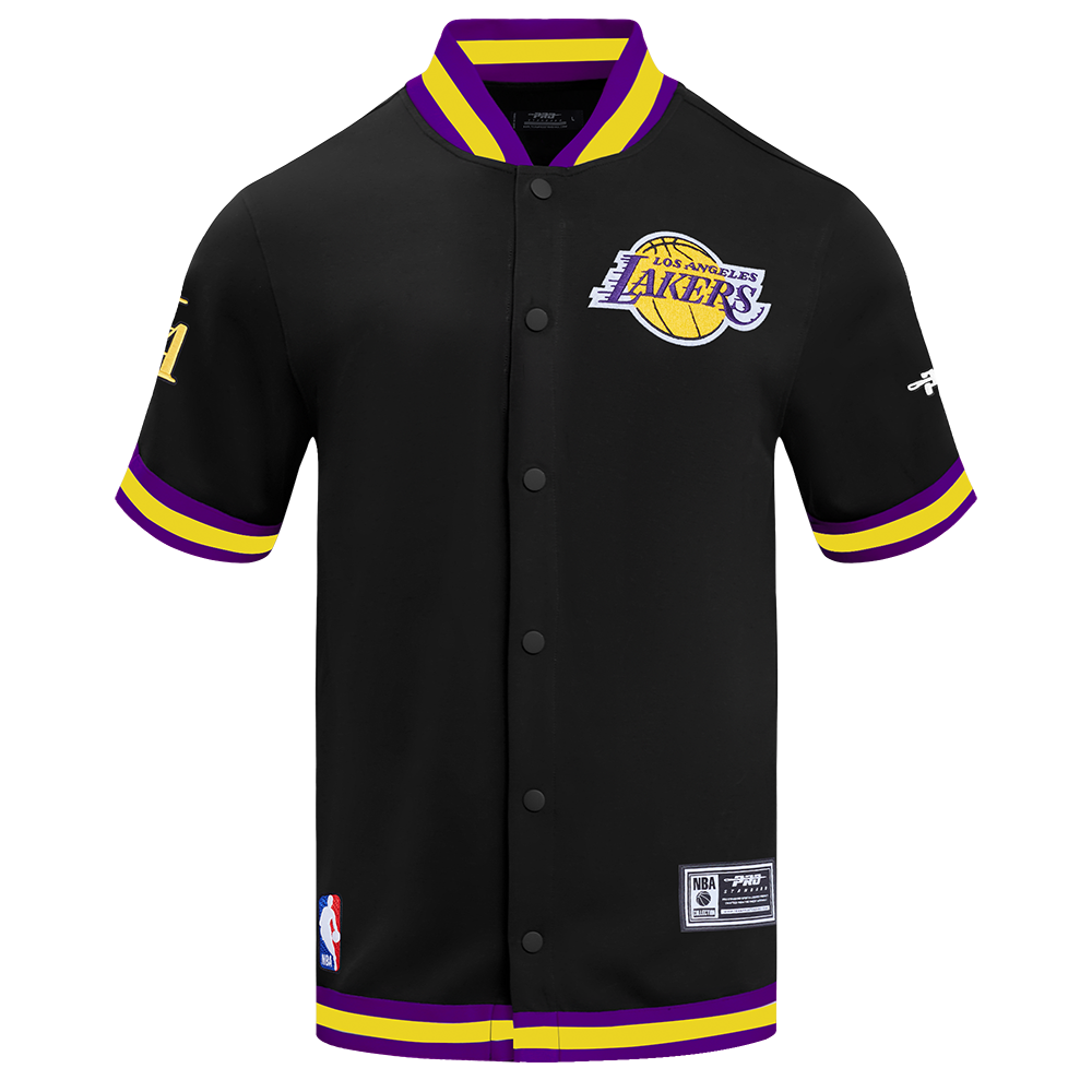 NBA LOS ANGELES LAKERS SOUVENIR BLOUSON PRO EN MAILLE DOUBLE À MANCHES COURTES POUR HOMME (NOIR/VIOLET)