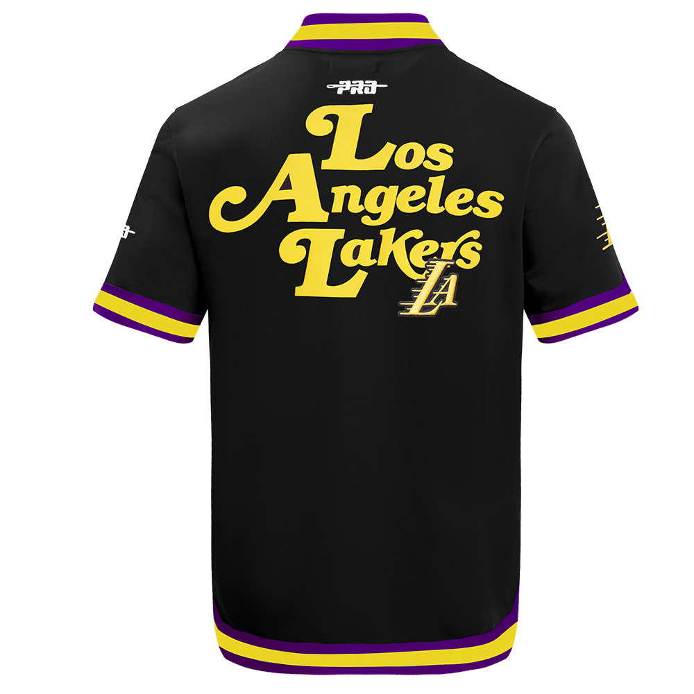 NBA LOS ANGELES LAKERS SOUVENIR BLOUSON PRO EN MAILLE DOUBLE À MANCHES COURTES POUR HOMME (NOIR/VIOLET)