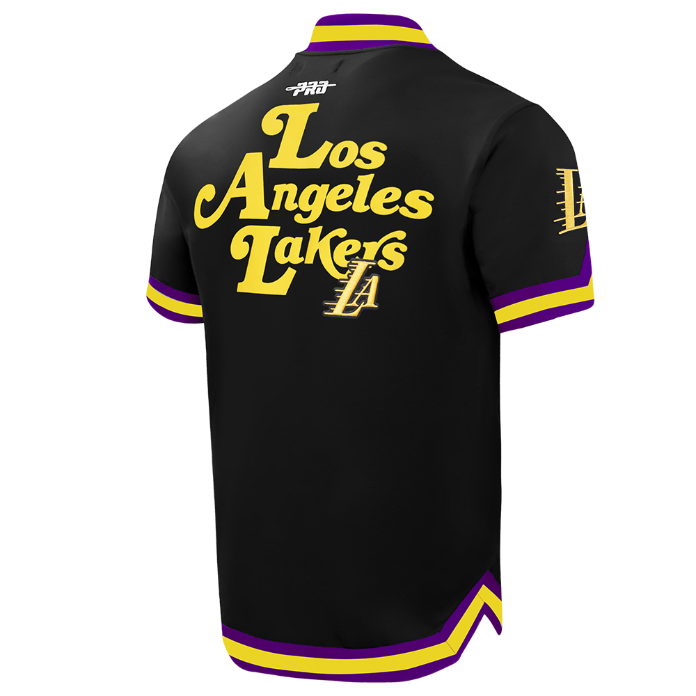 NBA LOS ANGELES LAKERS SOUVENIR BLOUSON PRO EN MAILLE DOUBLE À MANCHES COURTES POUR HOMME (NOIR/VIOLET)
