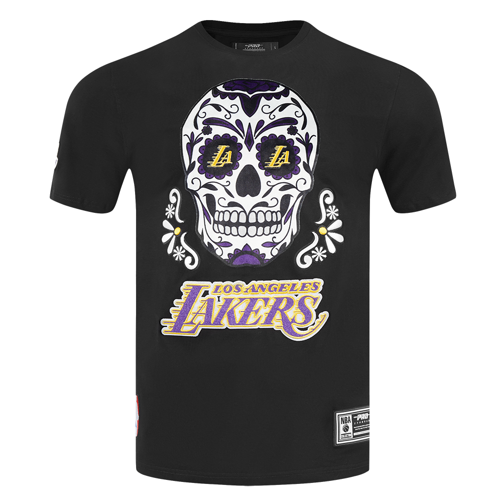 NBA LOS ANGELES LAKERS SUGAR SKULL T-SHIRT EN JERSEY SIMPLE À RAYURES POUR HOMME (NOIR/VIOLET)