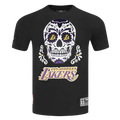 NBA LOS ANGELES LAKERS SUGAR SKULL T-SHIRT EN JERSEY SIMPLE À RAYURES POUR HOMME (NOIR/VIOLET)