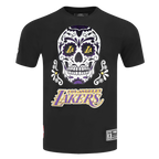 NBA LOS ANGELES LAKERS SUGAR SKULL T-SHIRT EN JERSEY SIMPLE À RAYURES POUR HOMME (NOIR/VIOLET)