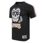 NBA LOS ANGELES LAKERS SUGAR SKULL T-SHIRT EN JERSEY SIMPLE À RAYURES POUR HOMME (NOIR/VIOLET)