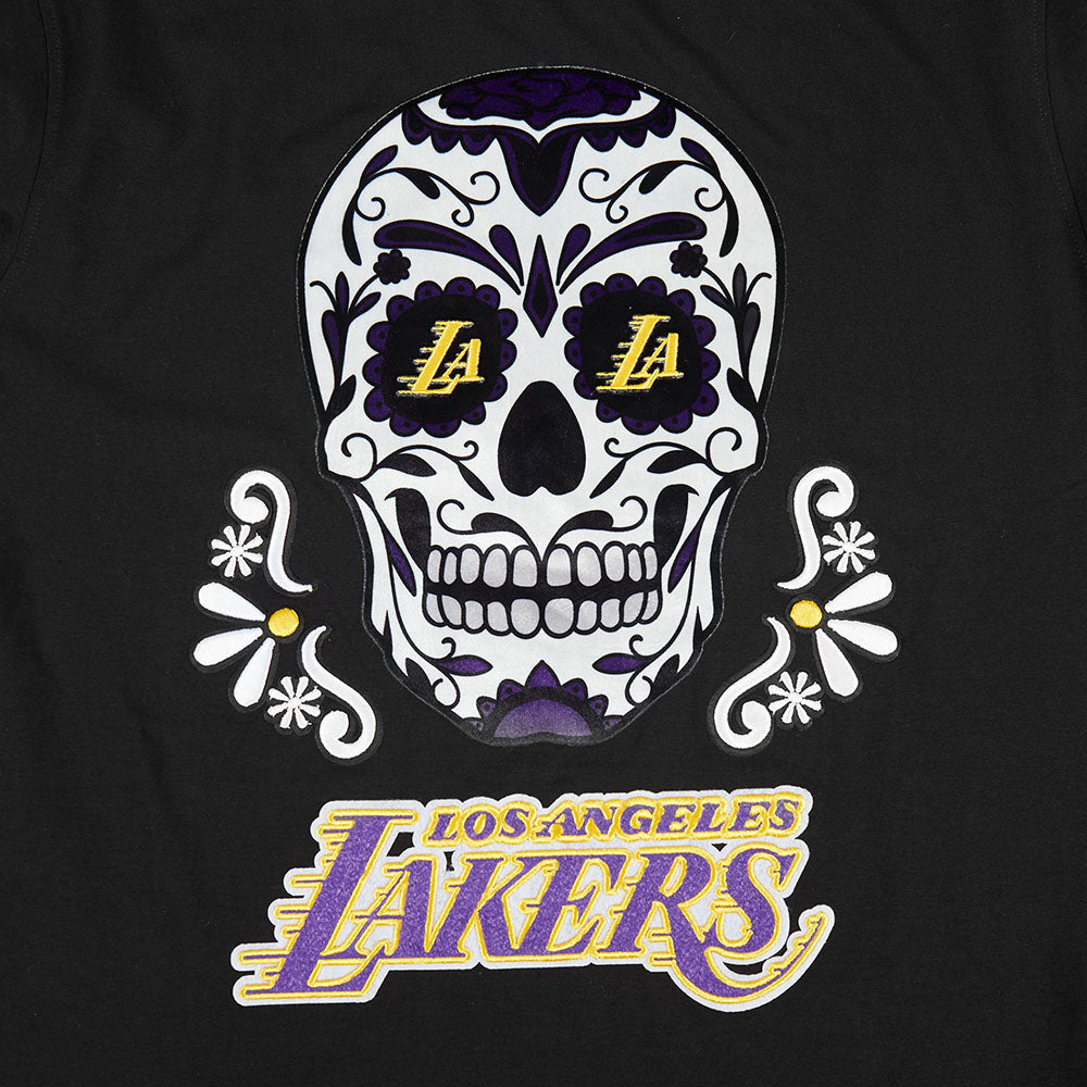 NBA LOS ANGELES LAKERS SUGAR SKULL T-SHIRT EN JERSEY SIMPLE À RAYURES POUR HOMME (NOIR/VIOLET)