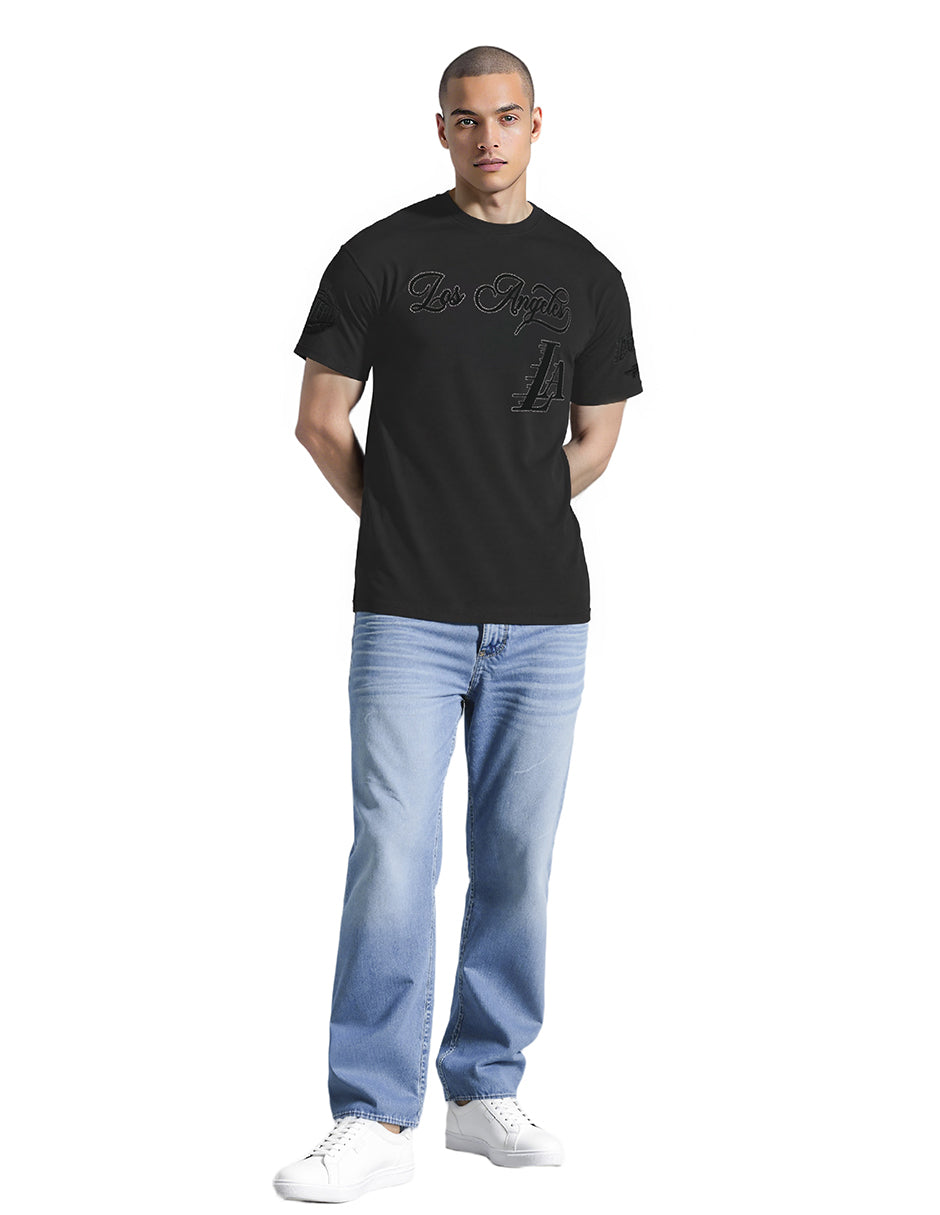 NBA LOS ANGELES LAKERS BLACKOUT MEN'S CJ DROP SHOULDER TEE (BLACK)