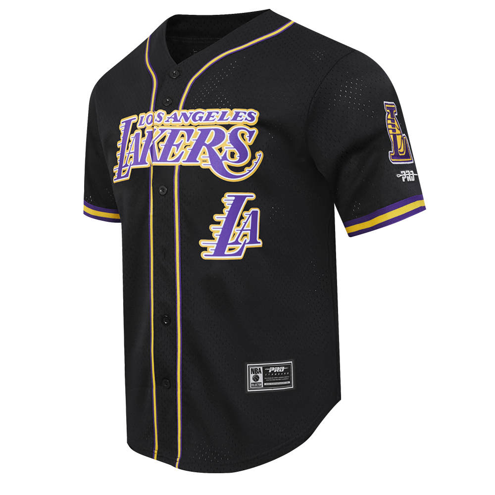 NBA LOS ANGELES LAKERS LOGO MEN'S MESH BUTTON UP SHIRT (BLACK/PURPLE)