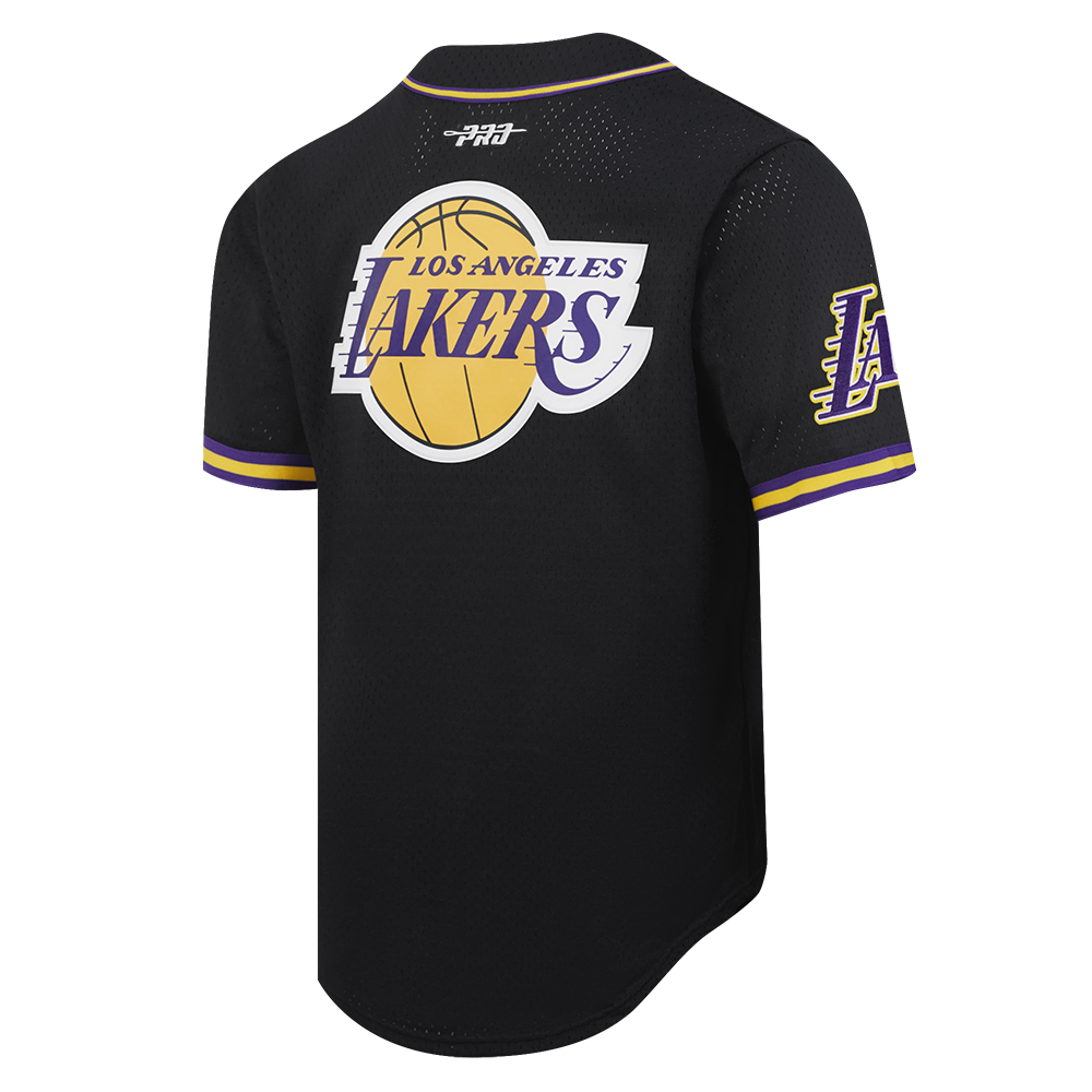 NBA LOS ANGELES LAKERS LOGO MEN'S MESH BUTTON UP SHIRT (BLACK/PURPLE)