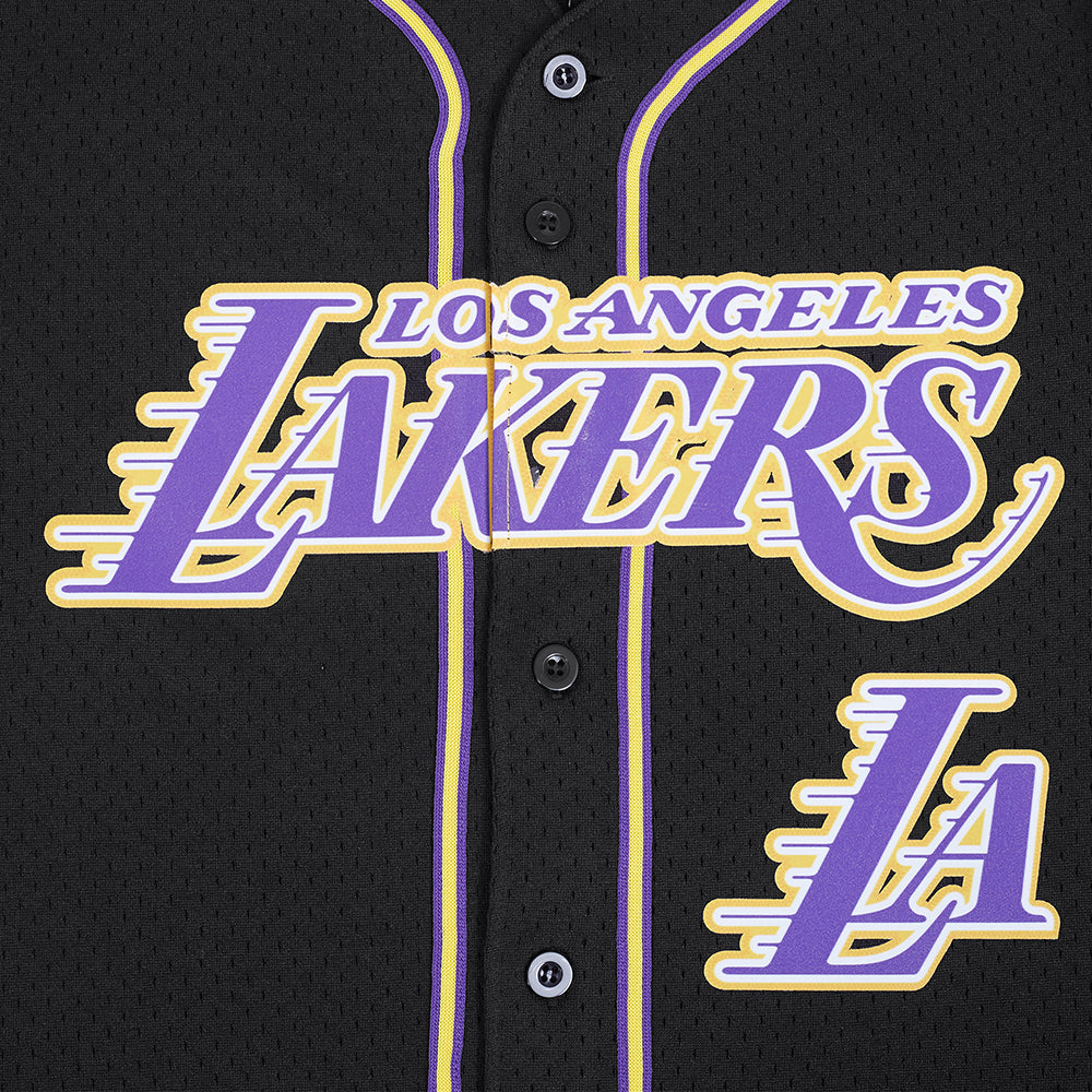 NBA LOS ANGELES LAKERS LOGO MEN'S MESH BUTTON UP SHIRT (BLACK/PURPLE)