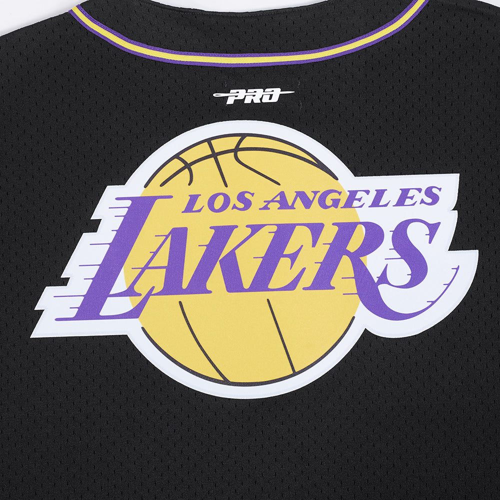 NBA LOS ANGELES LAKERS LOGO MEN'S MESH BUTTON UP SHIRT (BLACK/PURPLE)