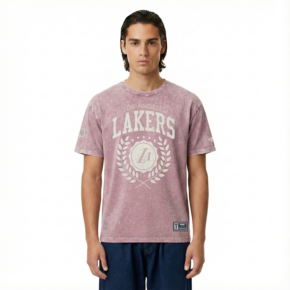 NBA LOS ANGELES LAKERS STREET TEAM MEN'S CJ DROP SHOULDER ENZYME WASH TEE (WASHED MAUVE)