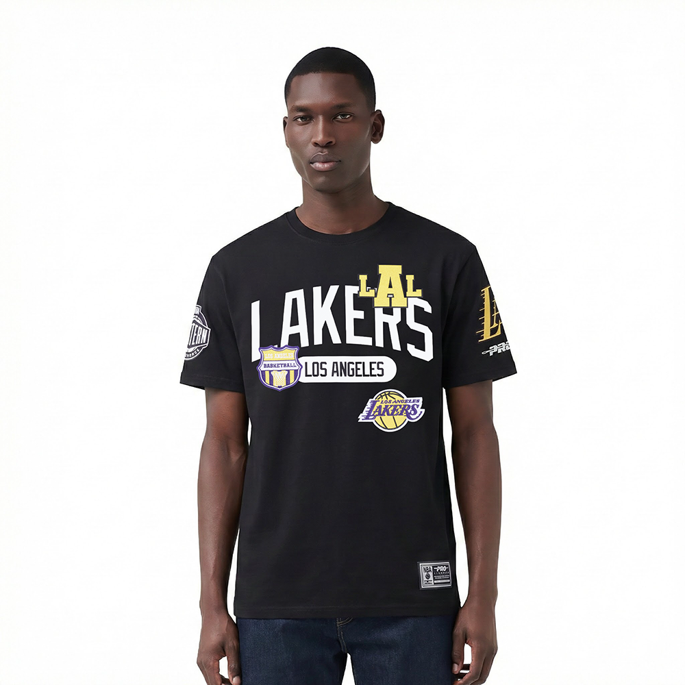 NBA LOS ANGELES LAKERS LETTERMAN T-SHIRT À MANCHES COURTES POUR HOMME (NOIR)