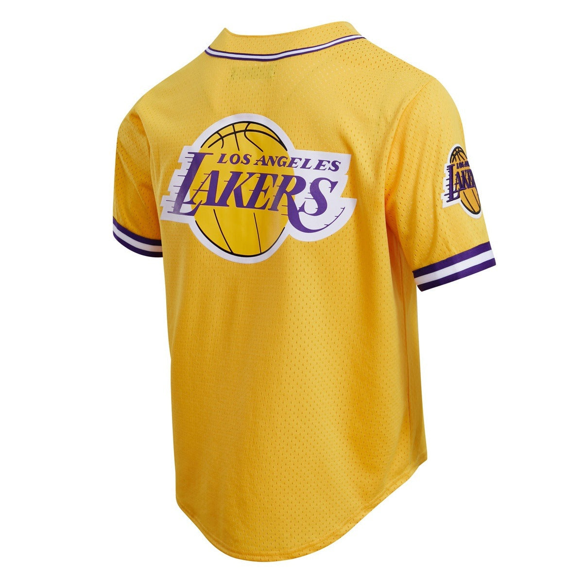 NBA LOS ANGELES LAKERS LOGO MEN'S MESH BUTTON DOWN JERSEY (YELLOW)