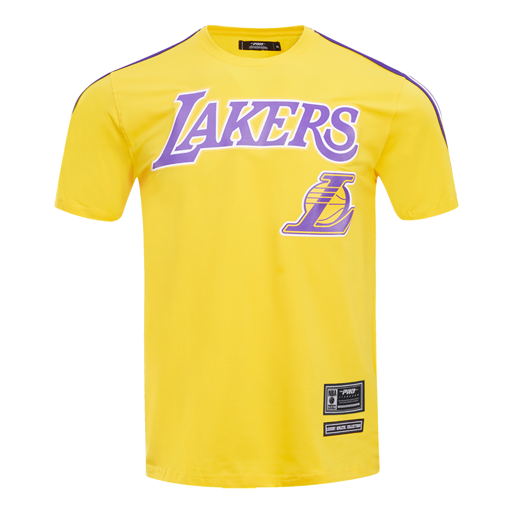 NBA LOS ANGELES LAKERS T-SHIRT PRO TEAM À BANDES ET À LOGO POUR HOMME (JAUNE/VIOLET)
