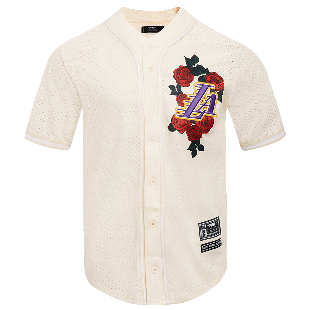 NBA LOS ANGELES LAKERS ROSES MESH BUTTON DOWN SHIRT (EGGSHELL)