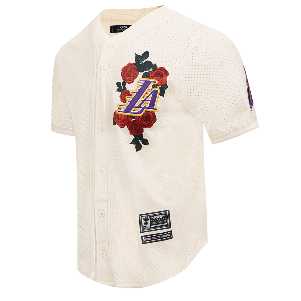 NBA LOS ANGELES LAKERS ROSES MESH BUTTON DOWN SHIRT (EGGSHELL)