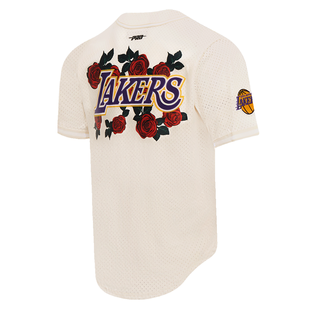 NBA LOS ANGELES LAKERS ROSES MESH BUTTON DOWN SHIRT (EGGSHELL)
