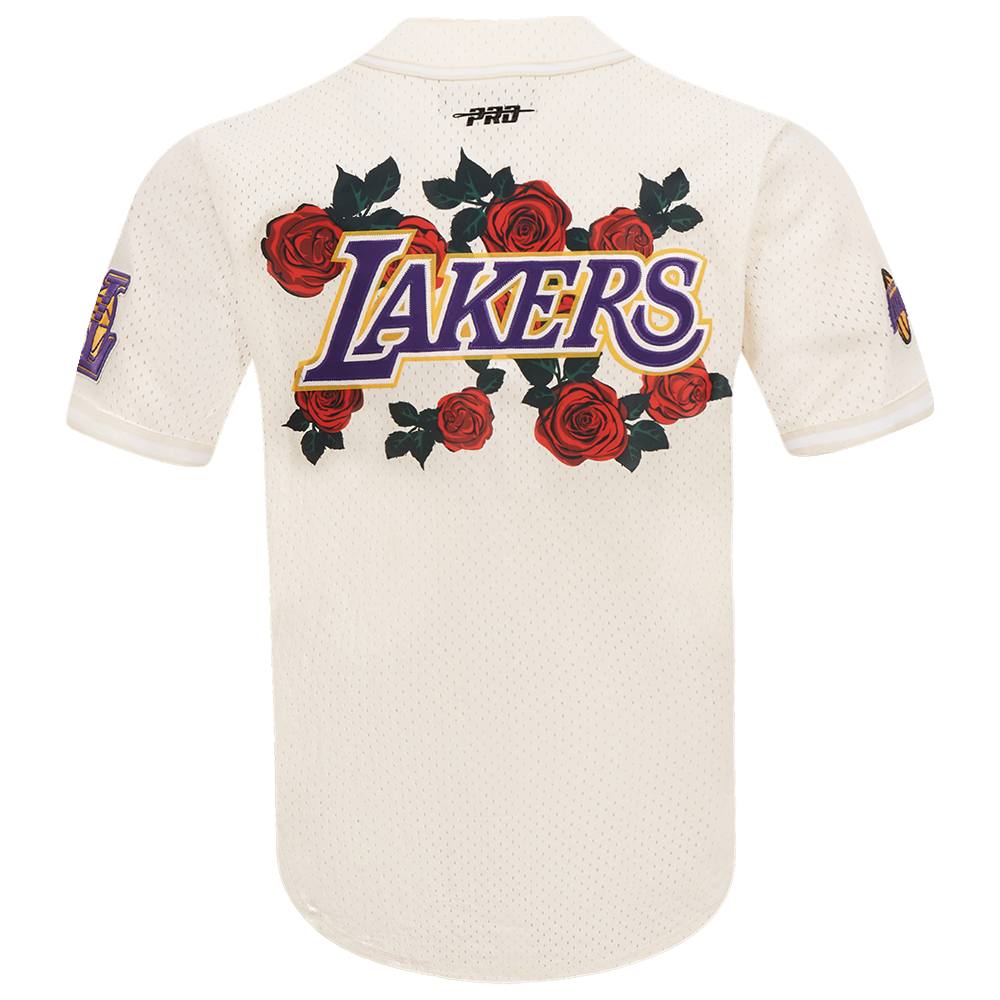 NBA LOS ANGELES LAKERS ROSES MESH BUTTON DOWN SHIRT (EGGSHELL)