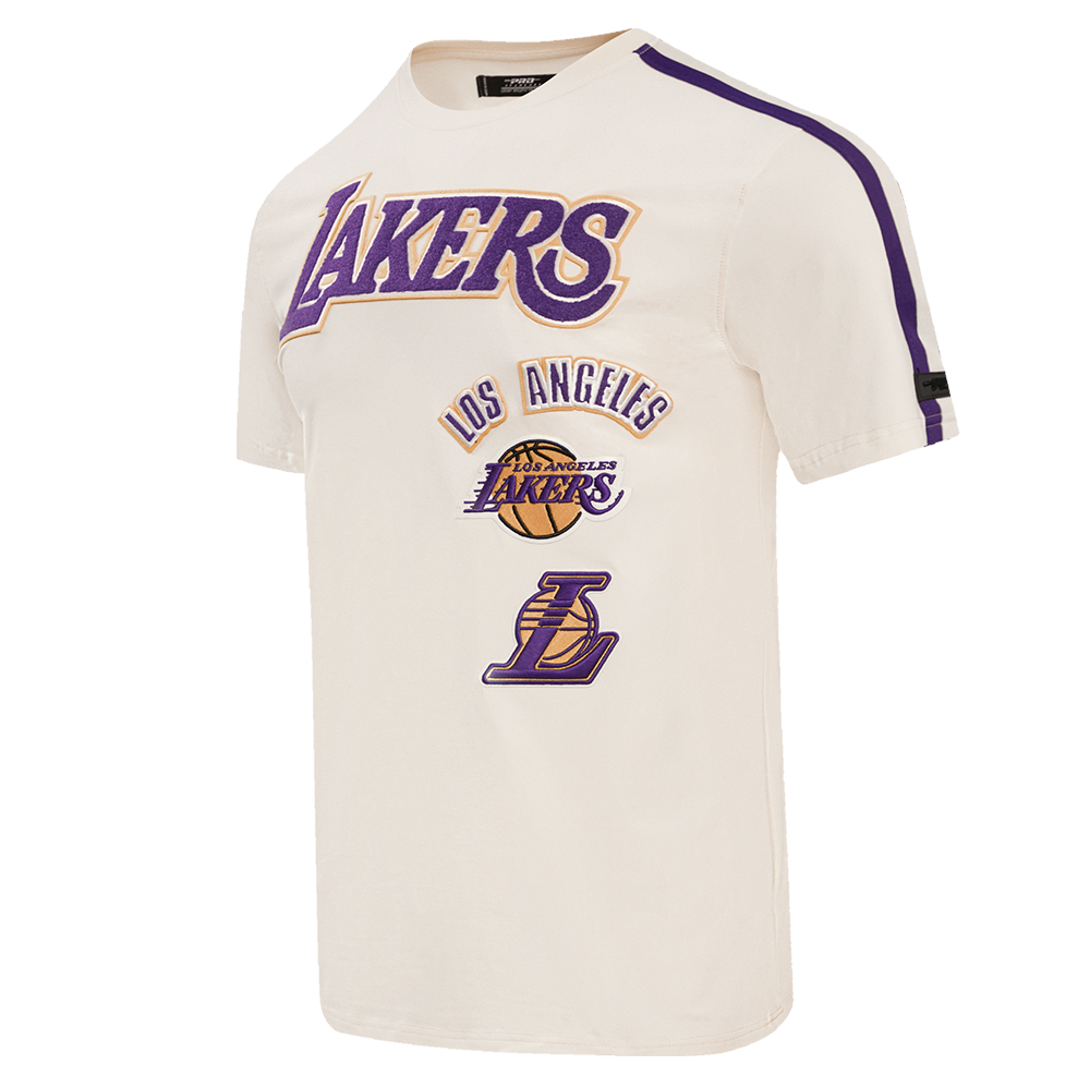 NBA LOS ANGELES LAKERS RETRO CLASSIC T-SHIRT À RAYURES POUR HOMME (COQUILLE D'ŒUF/VIOLET)