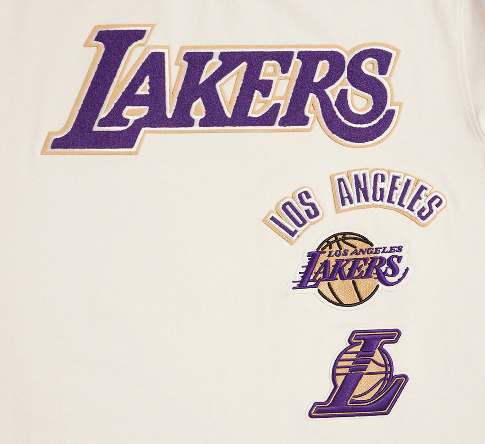 NBA LOS ANGELES LAKERS RETRO CLASSIC T-SHIRT À RAYURES POUR HOMME (COQUILLE D'ŒUF/VIOLET)