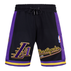 NBA LOS ANGELES LAKERS SCRIPT TAIL SHORT EN MAILLE DOUBLE 2.0 POUR HOMME (NOIR/VIOLET)