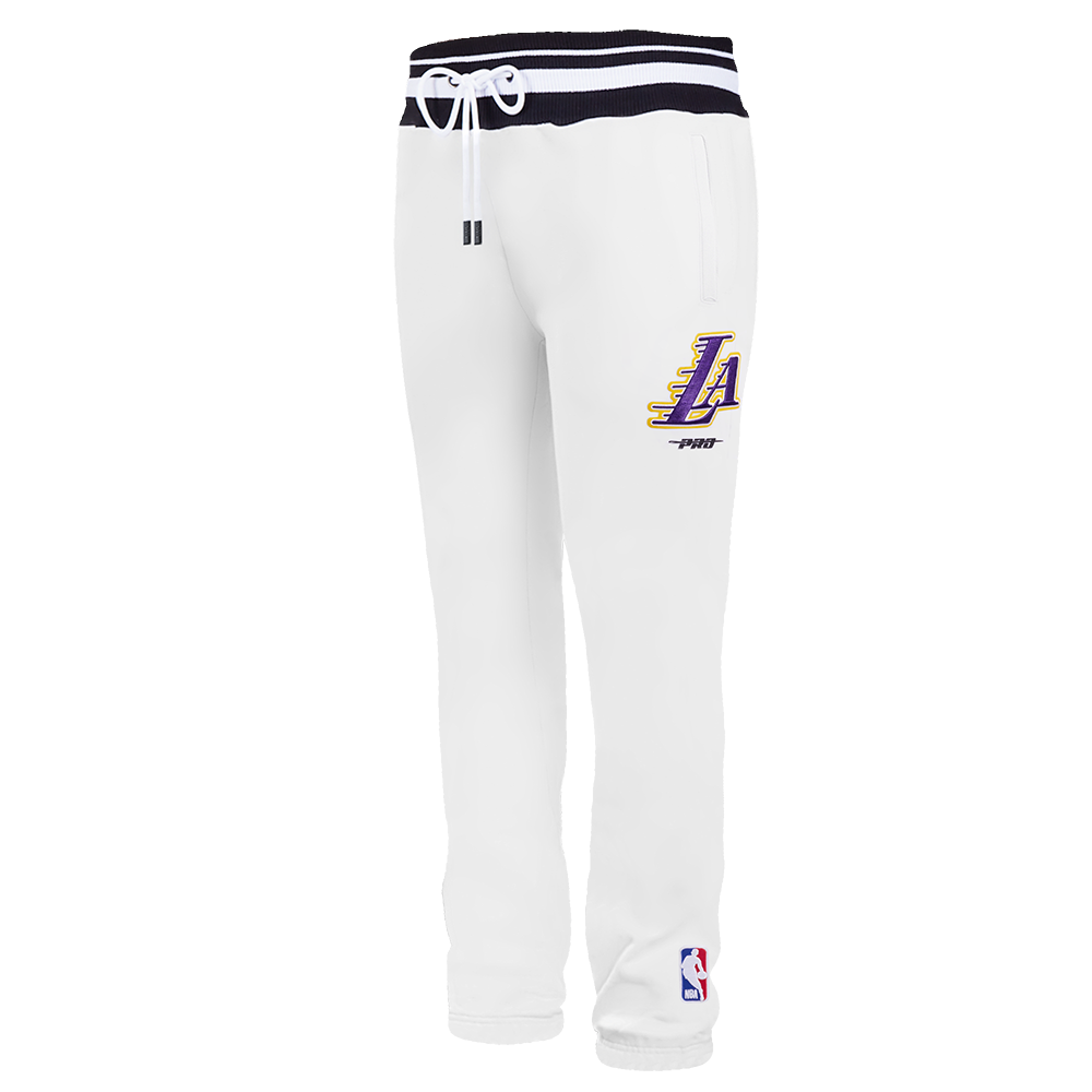 NBA LOS ANGELES LAKERS SCRIPT TAIL PANTALON OUATÉ EN MOLLETON CÔTELÉ POUR HOMME (BLANC/NOIR)