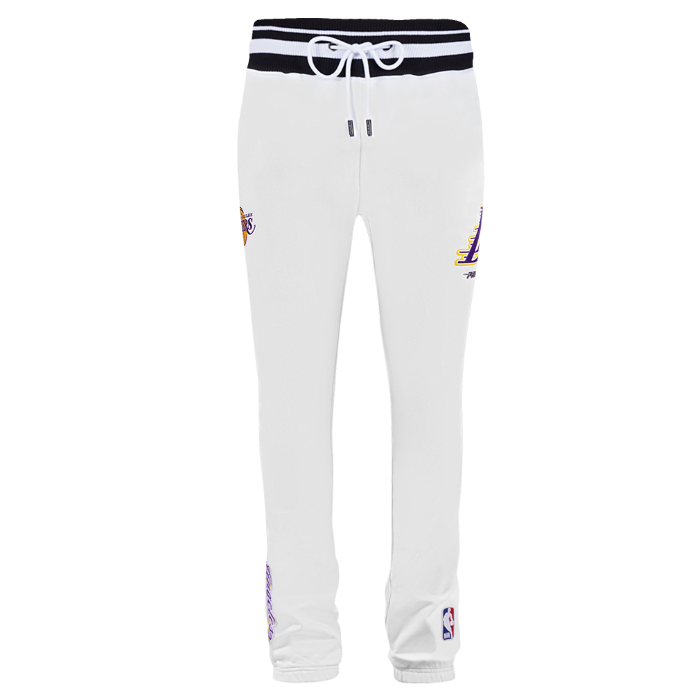 NBA LOS ANGELES LAKERS SCRIPT TAIL PANTALON OUATÉ EN MOLLETON CÔTELÉ POUR HOMME (BLANC/NOIR)