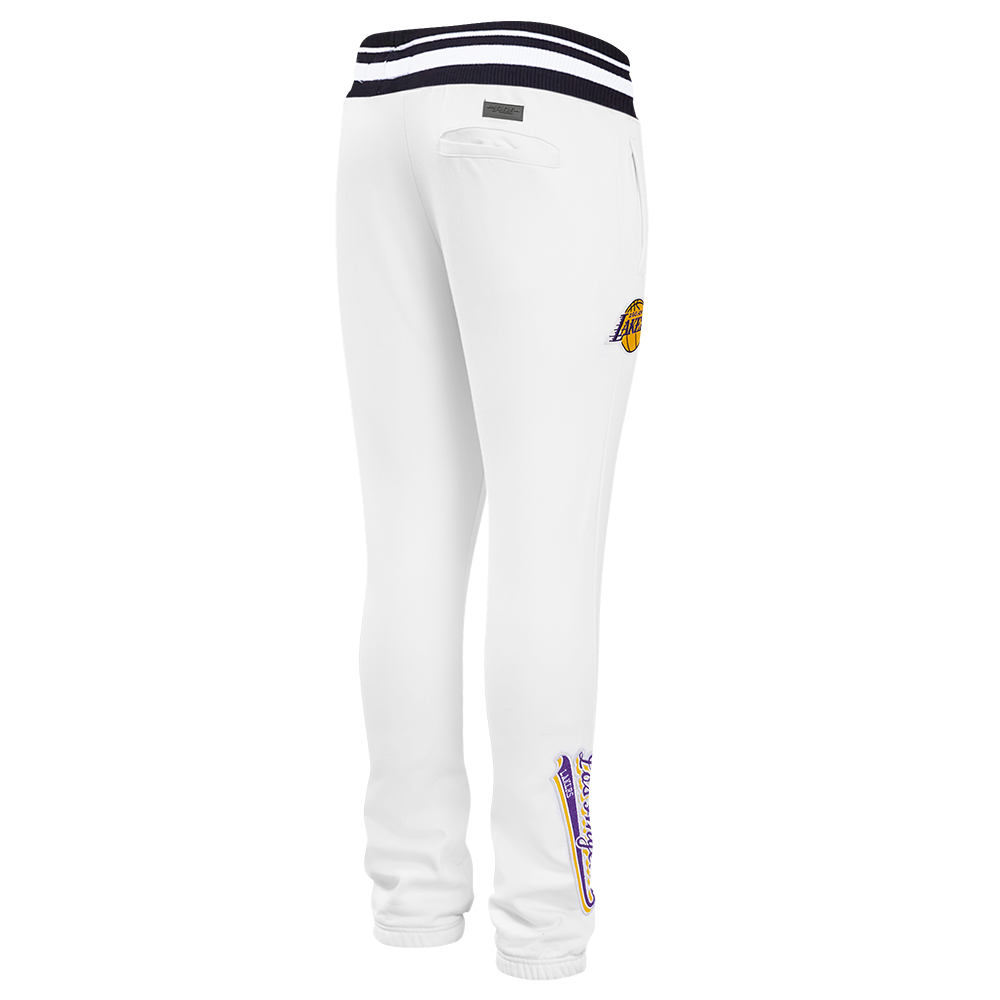 NBA LOS ANGELES LAKERS SCRIPT TAIL PANTALON OUATÉ EN MOLLETON CÔTELÉ POUR HOMME (BLANC/NOIR)