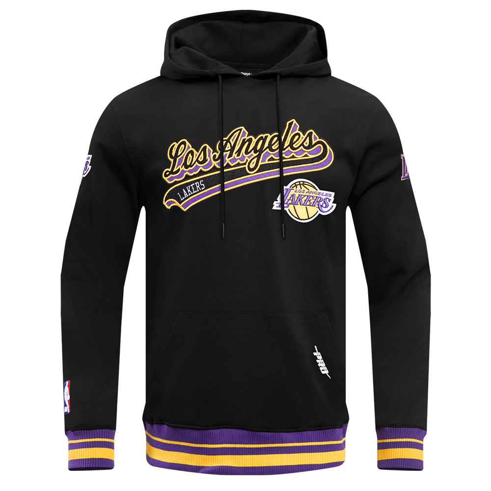 NBA LOS ANGELES LAKERS SCRIPT TAIL CHANDAIL À CAPUCHON EN MOLLETON CÔTELÉ POUR HOMME (NOIR/VIOLET)