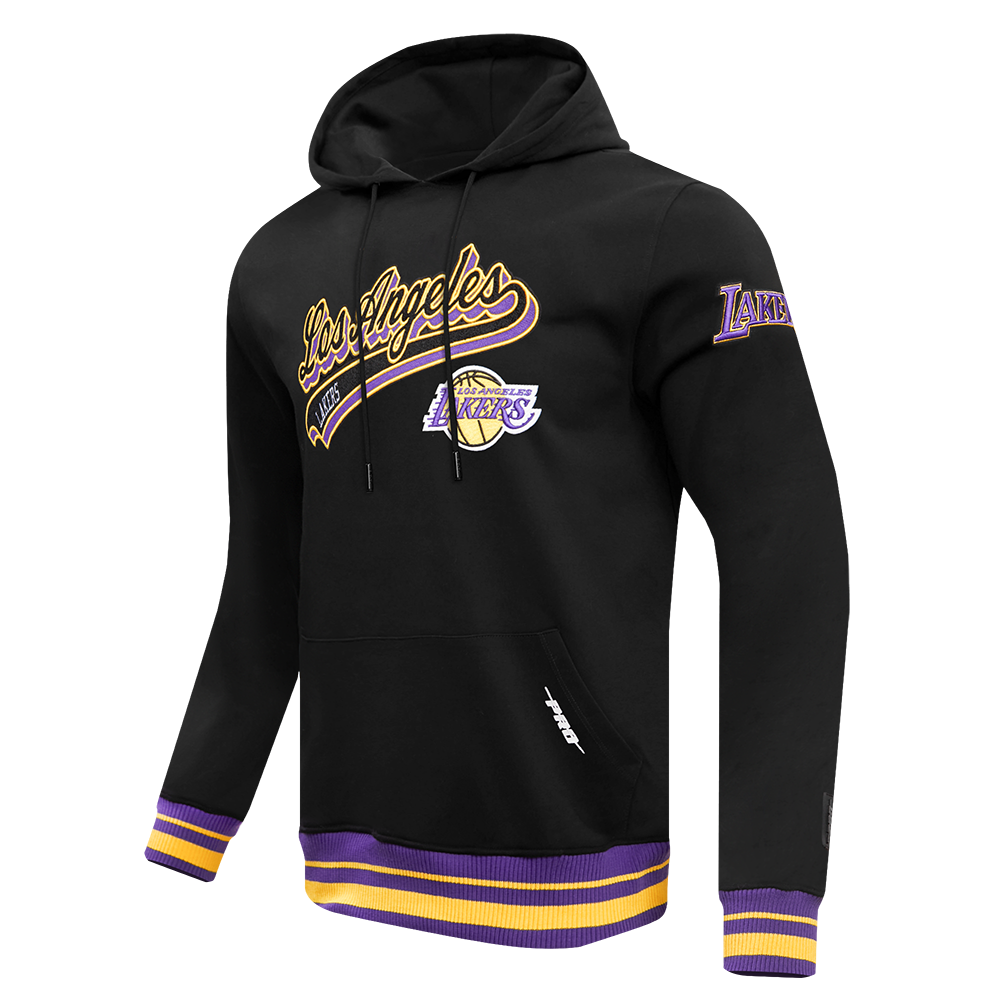NBA LOS ANGELES LAKERS SCRIPT TAIL MEN'S RIB FLEECE PULLOVER HOODIE (BLACK/PURPLE)