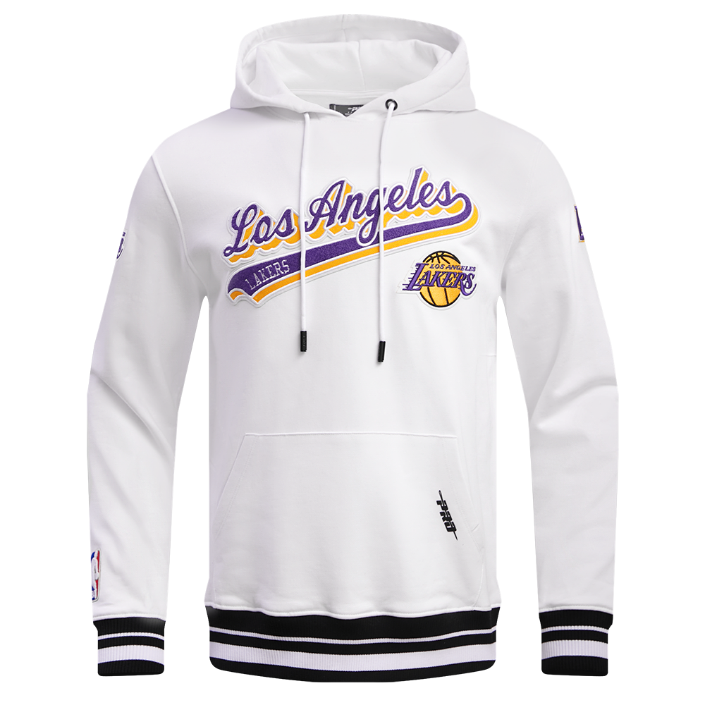 NBA LOS ANGELES LAKERS SCRIPT TAIL CHANDAIL À CAPUCHON EN MOLLETON CÔTELÉ POUR HOMME (BLANC/NOIR)