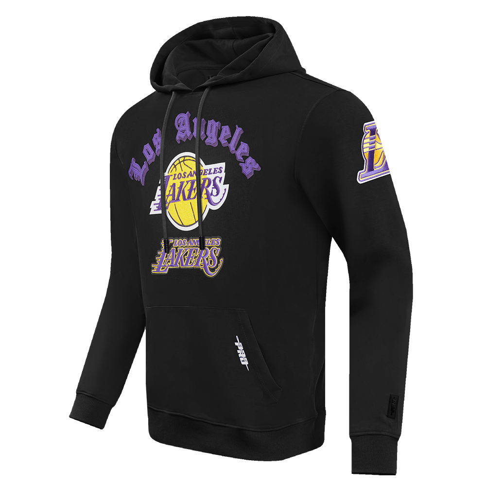 NBA LOS ANGELES LAKERS OLD ENGLISH MEN'S PULLOVER HOODIE (BLACK)
