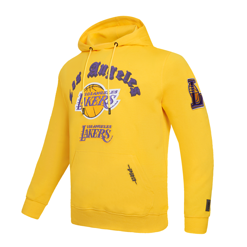 NBA LOS ANGELES LAKERS OLD ENGLISH MEN'S PULLOVER HOODIE (YELLOW)