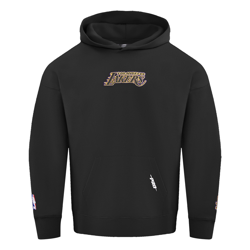 NBA LOS ANGELES LAKERS WINGSPAN MEN'S DROP SHOULDER FLEECE PULLOVER HOODIE (BLACK)