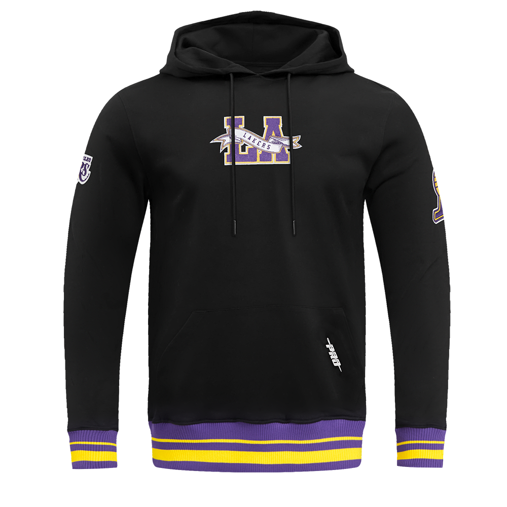 NBA LOS ANGELES LAKERS TEAM PENNANTS MEN'S RIB FLEECE PULLOVER HOODIE (BLACK/PURPLE)