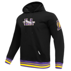 NBA LOS ANGELES LAKERS TEAM PENNANTS MEN'S RIB FLEECE PULLOVER HOODIE (BLACK/PURPLE)