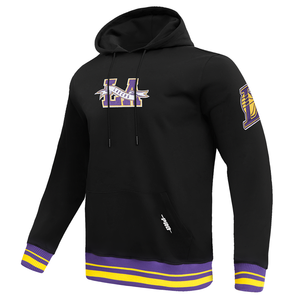 NBA LOS ANGELES LAKERS TEAM PENNANTS MEN'S RIB FLEECE PULLOVER HOODIE (BLACK/PURPLE)
