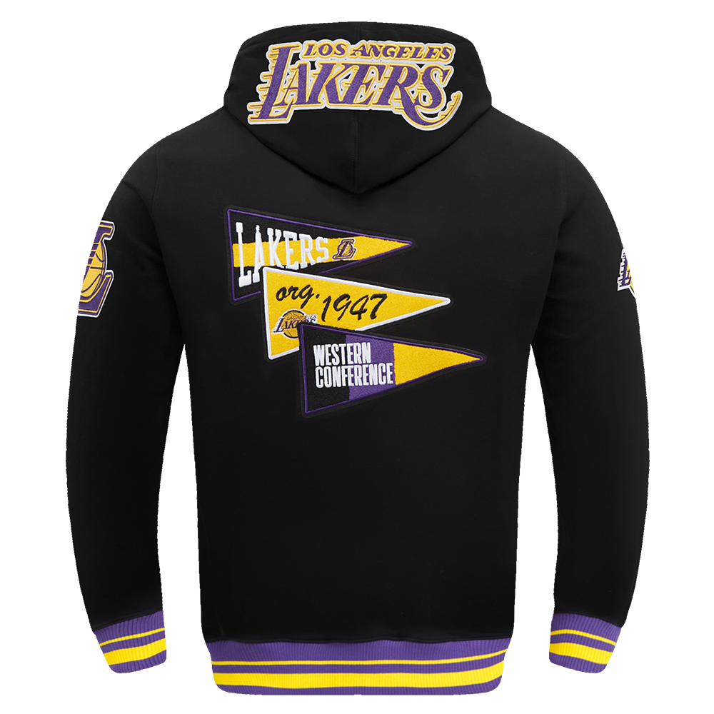 NBA LOS ANGELES LAKERS TEAM PENNANTS MEN'S RIB FLEECE PULLOVER HOODIE (BLACK/PURPLE)
