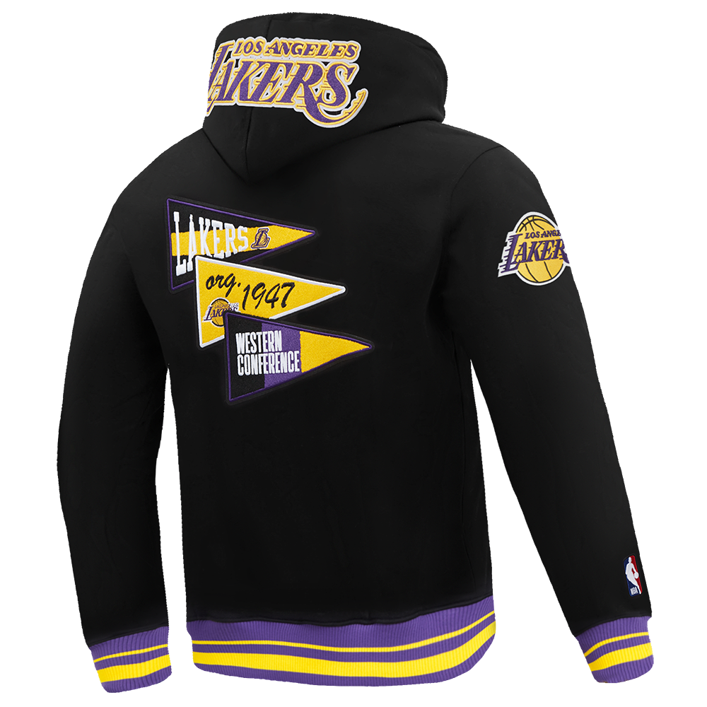 NBA LOS ANGELES LAKERS TEAM PENNANTS MEN'S RIB FLEECE PULLOVER HOODIE (BLACK/PURPLE)