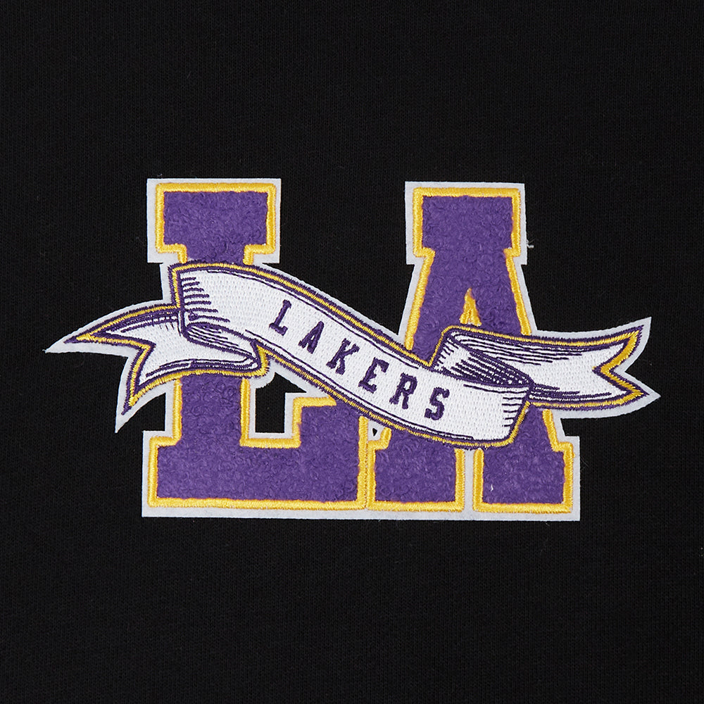 NBA LOS ANGELES LAKERS TEAM PENNANTS MEN'S RIB FLEECE PULLOVER HOODIE (BLACK/PURPLE)