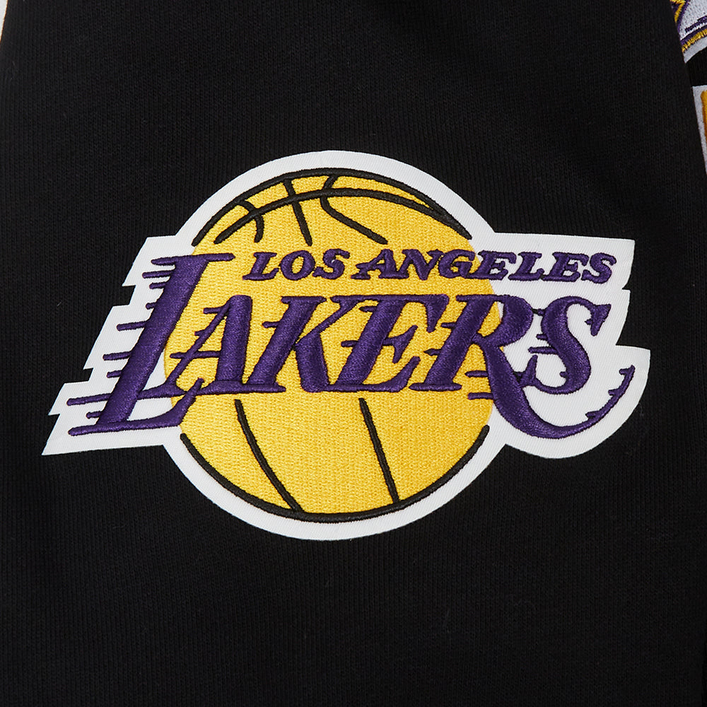 NBA LOS ANGELES LAKERS TEAM PENNANTS MEN'S RIB FLEECE PULLOVER HOODIE (BLACK/PURPLE)