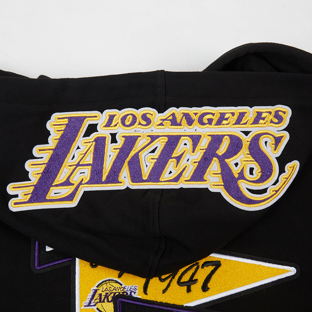 NBA LOS ANGELES LAKERS TEAM PENNANTS MEN'S RIB FLEECE PULLOVER HOODIE (BLACK/PURPLE)