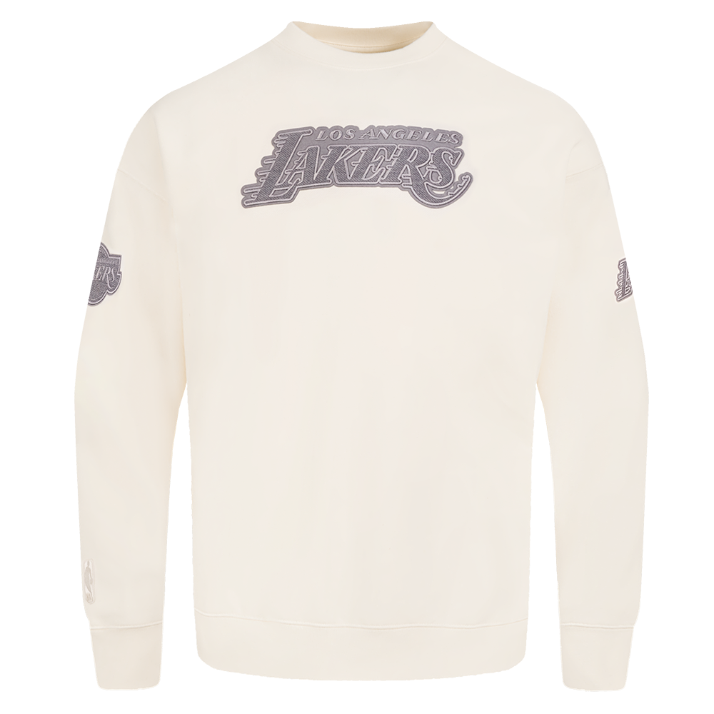 NBA LOS ANGELES LAKERS REVERSE FRENCH TERRY CHANDAIL À COL ROND EN MOLLETON À ÉPAULES TOMBANTES POUR HOMME (COQUILLE D'ŒUF)